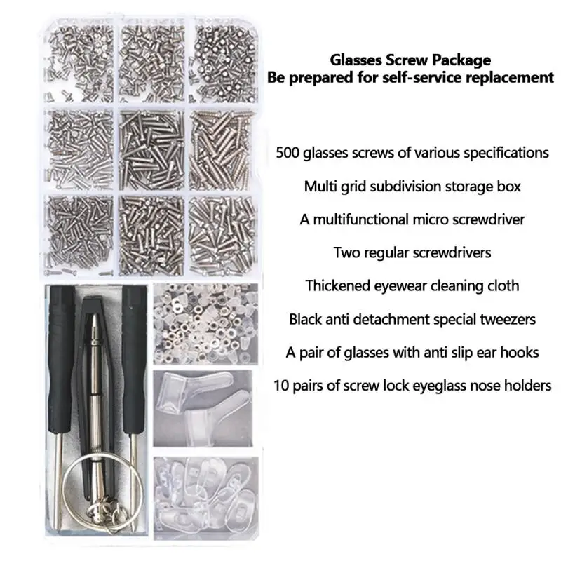 Eyeglasses Repair Kit Tool Nuts Nose Pad Optical Repair Tool Parts Assorted Kit Sunglasses Glasses Screwdriver Screws Sets
Eyeglasses Repair Kit Tool Nuts Nose Pad Optical Repair Tool Parts Assorted Kit Sunglasses Glasses Screwdriver Screws Sets