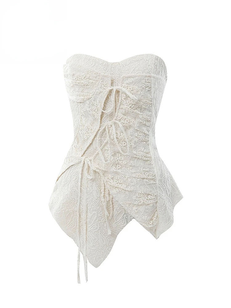 White Color Women Lace Jacquard Design Strapless Vestidos Irregular Clipping Tie Up Slim Party Prom Dress Chest Wrapping Vintage
White Color Women Lace Jacquard Design Strapless Vestidos Irregular Clipping Tie Up Slim Party Prom Dress Chest Wrapping Vintage