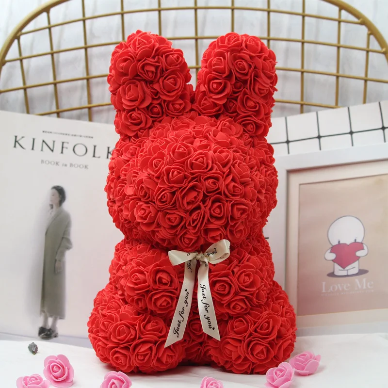 

25cm Immortal Rose Rabbit Gift Bunny Mothers Day DIY Simulation Flower Happy Easter Day Party Decor Kids Favor Valentine's Day