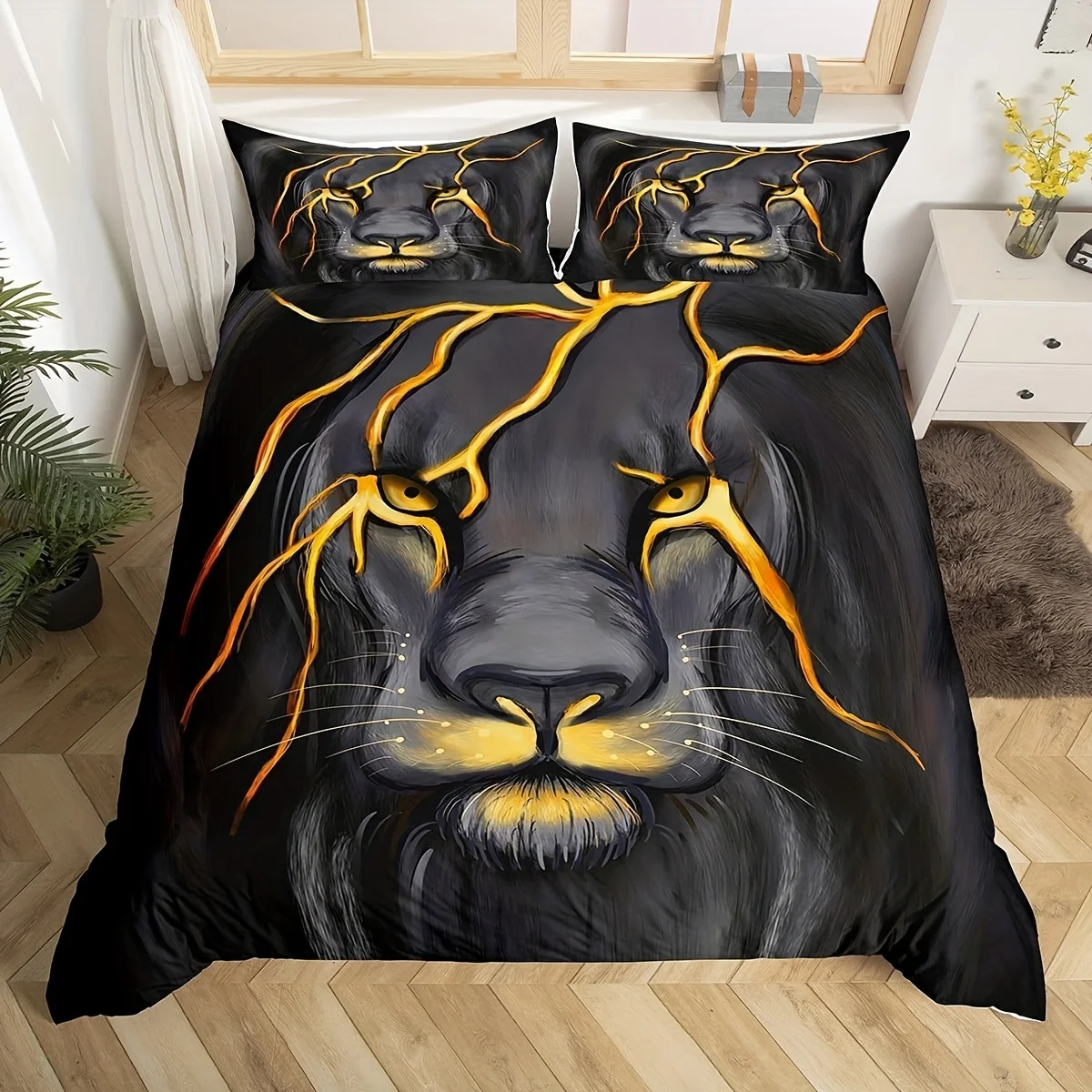 Lion Bedding Set - Duvet Cover & 2 Pillowcase - Lightning Lion Pattern - Soft Perfect for Teen & Young Man Room Bedroom Decor
Lion Bedding Set - Duvet Cover & 2 Pillowcase - Lightning Lion Pattern - Soft Perfect for Teen & Young Man Room Bedroom Decor