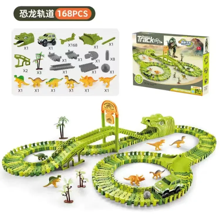 168Pcs DIY Dinosaur Electric Rail Car Railway Toy Set Flexible Changeable Assembled Building Blocks Track for Boy Kids Toys Gift
168Pcs DIY Dinosaur Electric Rail Car Railway Toy Set Flexible Changeable Assembled Building Blocks Track for Boy Kids Toys Gift