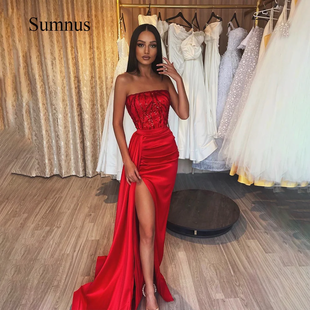 Sumnus Red Beads Strapless Mermaid Prom Party Dresses High Split Draped Satin Train Sexy Evening Prom Gowns 2023 Back Lace Up
Sumnus Red Beads Strapless Mermaid Prom Party Dresses High Split Draped Satin Train Sexy Evening Prom Gowns 2023 Back Lace Up