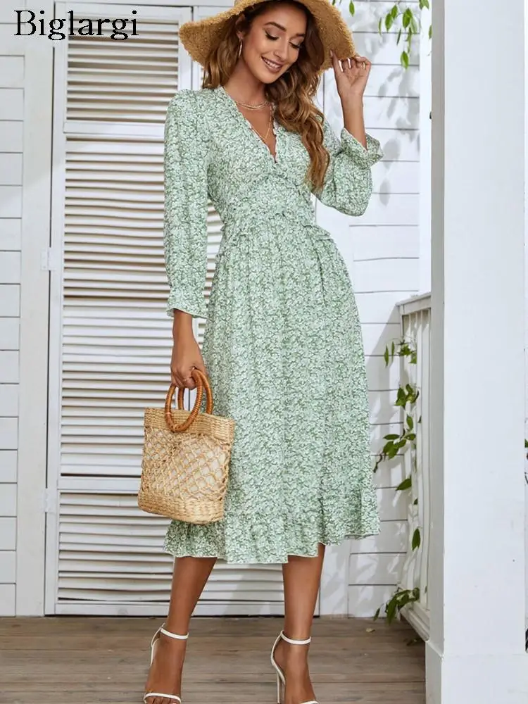 Summer Midi Floral Dress Women Puff Sleeve Flower Print Ruffle Pleated Ladies Dresses Casual Fashion Woman Dress 2023
Summer Midi Floral Dress Women Puff Sleeve Flower Print Ruffle Pleated Ladies Dresses Casual Fashion Woman Dress 2023