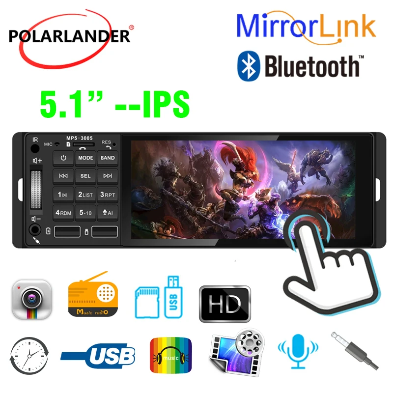 Automotive Radio 1Din 5.1" Stereo Touch Screen HD Bluetooth FM 12V 45Wx4 Channel MP5 Hands-free Calls IPS USB MirrorLink 3005
Automotive Radio 1Din 5.1" Stereo Touch Screen HD Bluetooth FM 12V 45Wx4 Channel MP5 Hands-free Calls IPS USB MirrorLink 3005