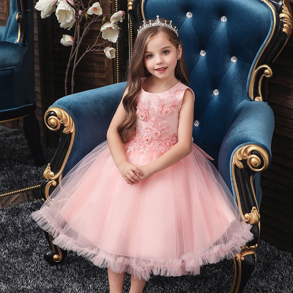 Pink Knee-Length Tulle Flower Girl Dress For Kids Round Neck Embroidered Child Party Dress For Girl 3-12 Years Old Sleeveless
Pink Knee-Length Tulle Flower Girl Dress For Kids Round Neck Embroidered Child Party Dress For Girl 3-12 Years Old Sleeveless