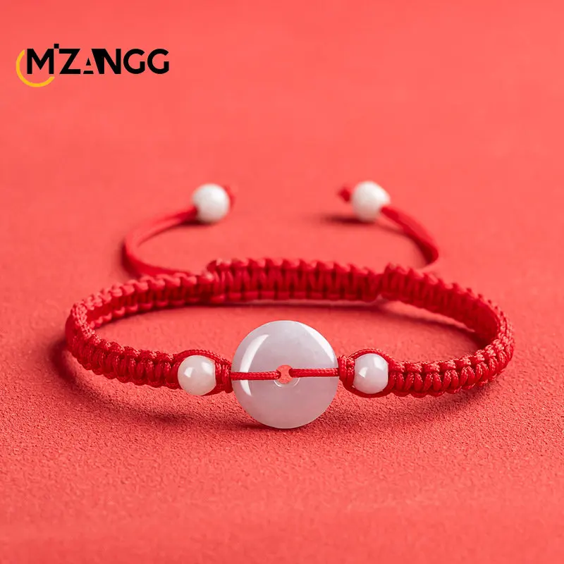 High-grade Hand-woven Natural A Goods Jadeite Peace Buckle Hand Rope Bracelet Fashion Charm Women's Style Red Hand Ornaments
High-grade Hand-woven Natural A Goods Jadeite Peace Buckle Hand Rope Bracelet Fashion Charm Women's Style Red Hand Ornaments