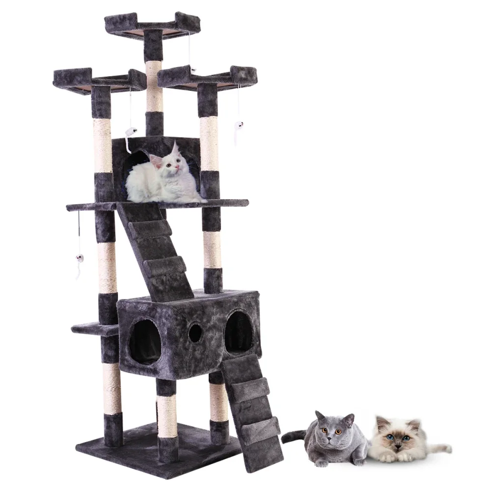 

67'' Multi-Level Cat Tree Tower, Kitten Condo House with Scratching Posts, Kitty Play Activity Center, Gray XH