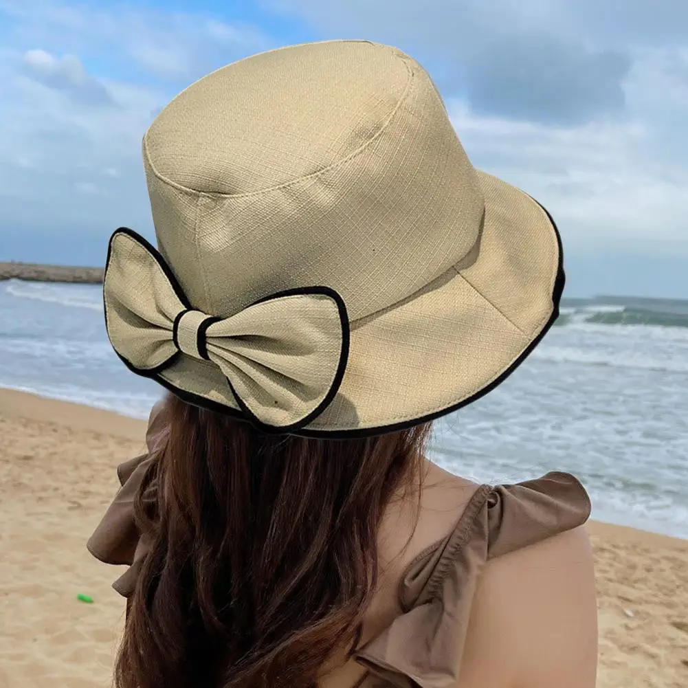 Women Bucket Hat Flat Top Bow-knot Decor Contrast Color Breathable Soft Sunscreen Decorative Elegant Fisherman Hat Headwear
Women Bucket Hat Flat Top Bow-knot Decor Contrast Color Breathable Soft Sunscreen Decorative Elegant Fisherman Hat Headwear