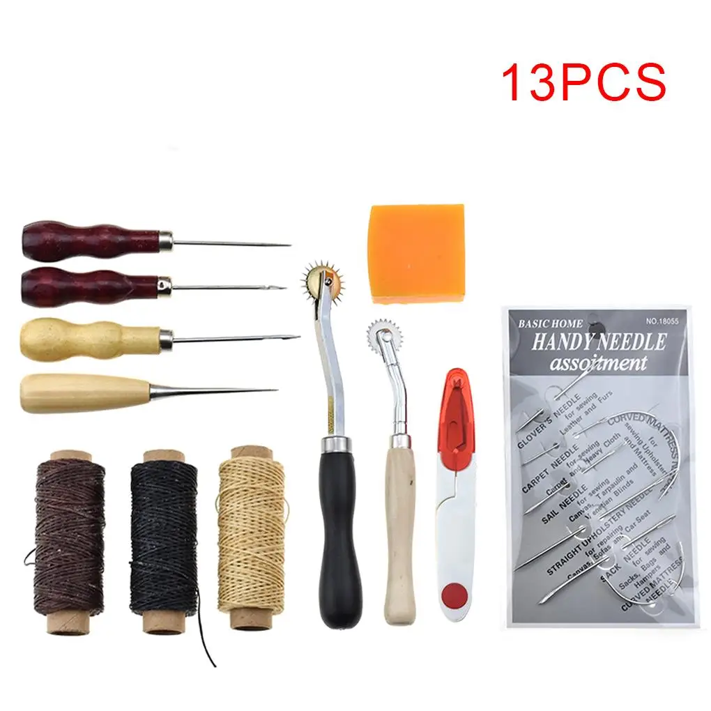 13pcs DIY Leather Craft Tools Set Waxed Thread Wood Handle Awl Thimble Needles Hand Stitching Sewing Tool Kit
13pcs DIY Leather Craft Tools Set Waxed Thread Wood Handle Awl Thimble Needles Hand Stitching Sewing Tool Kit