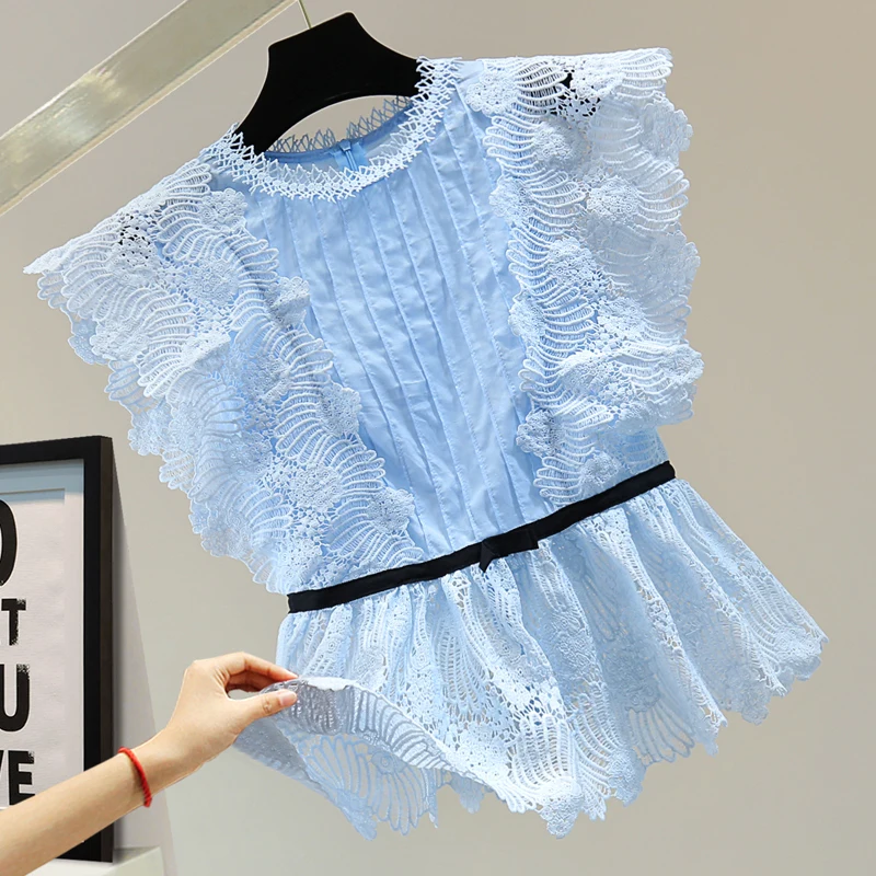 2022 Summer Sleeveless Shirt for Women Solid Color Hollow Lace Blouse Shirts Cotton Patchwork Bow Pullover Tops Blusas Mujer
2022 Summer Sleeveless Shirt for Women Solid Color Hollow Lace Blouse Shirts Cotton Patchwork Bow Pullover Tops Blusas Mujer
