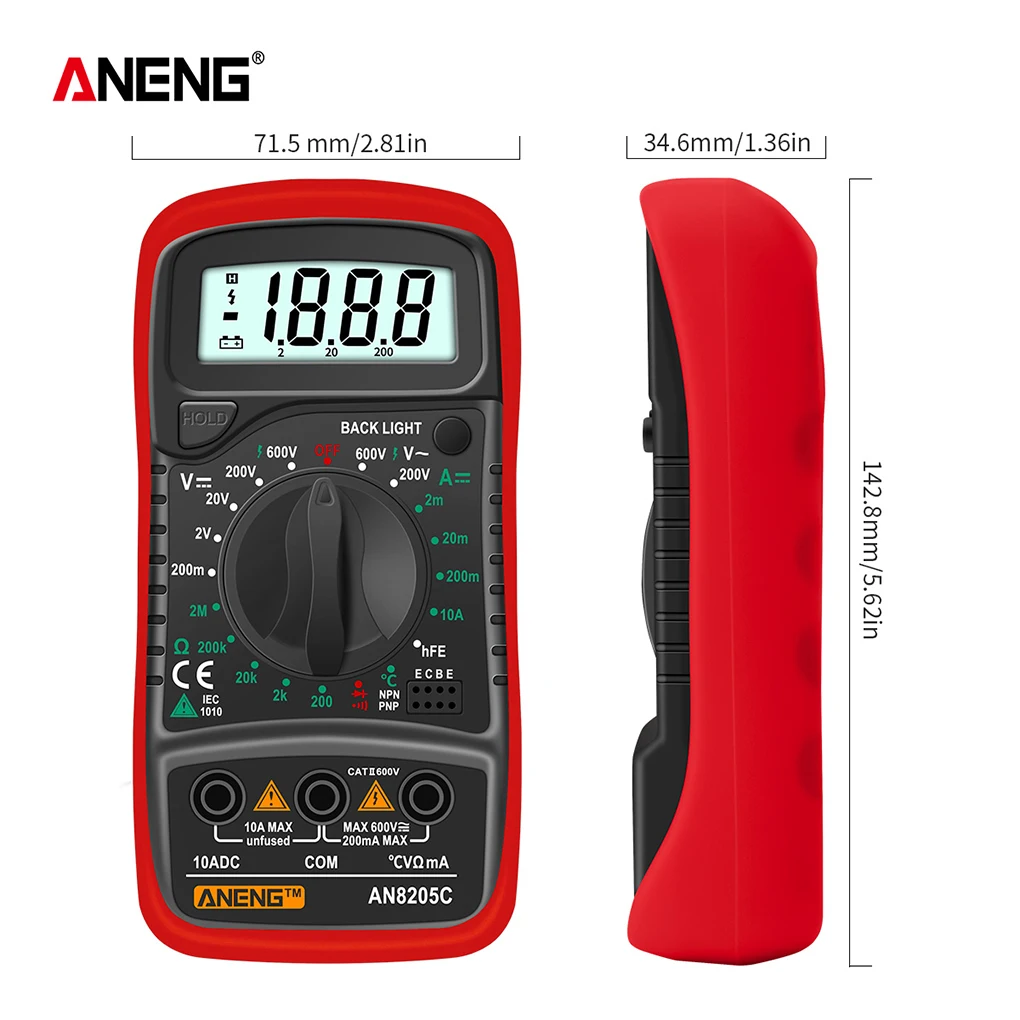 ANENG AN8205C Multimeter 1999 Counts Current Voltmeter Ammeter AC/DC Multimetro Tester Meter Electronic Repair Detector
ANENG AN8205C Multimeter 1999 Counts Current Voltmeter Ammeter AC/DC Multimetro Tester Meter Electronic Repair Detector