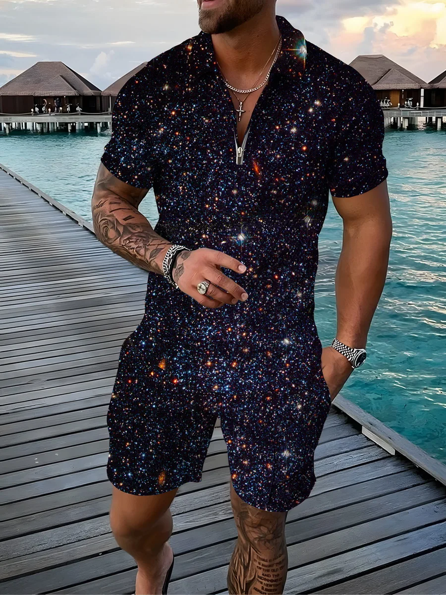Galaxy Print Men's Cotton POLO Shirt Short Sleeve T-Shirt + Shorts Fashion Fitness Striped Sports Suit Casual Street 2 Piece Set 
Galaxy Print Men's Cotton POLO Shirt Short Sleeve T-Shirt + Shorts Fashion Fitness Striped Sports Suit Casual Street 2 Piece Set