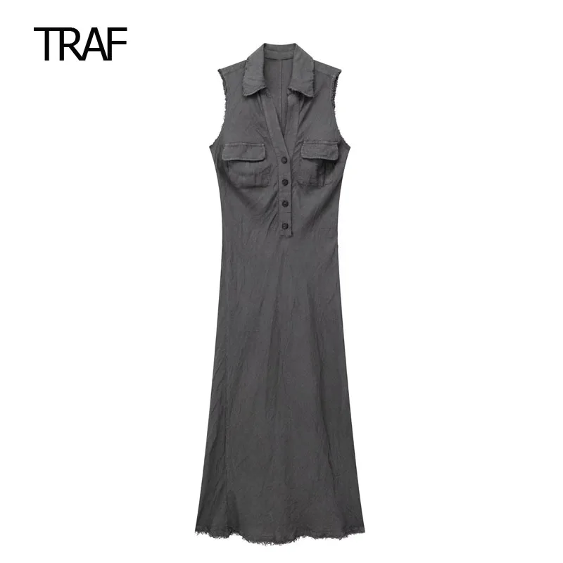 TRAF Linen Midi Dress Summer Dresses For Women 2023 Lapel Collar Buttons Sleeveless Front Pockets Dress Casual Party Dress
TRAF Linen Midi Dress Summer Dresses For Women 2023 Lapel Collar Buttons Sleeveless Front Pockets Dress Casual Party Dress