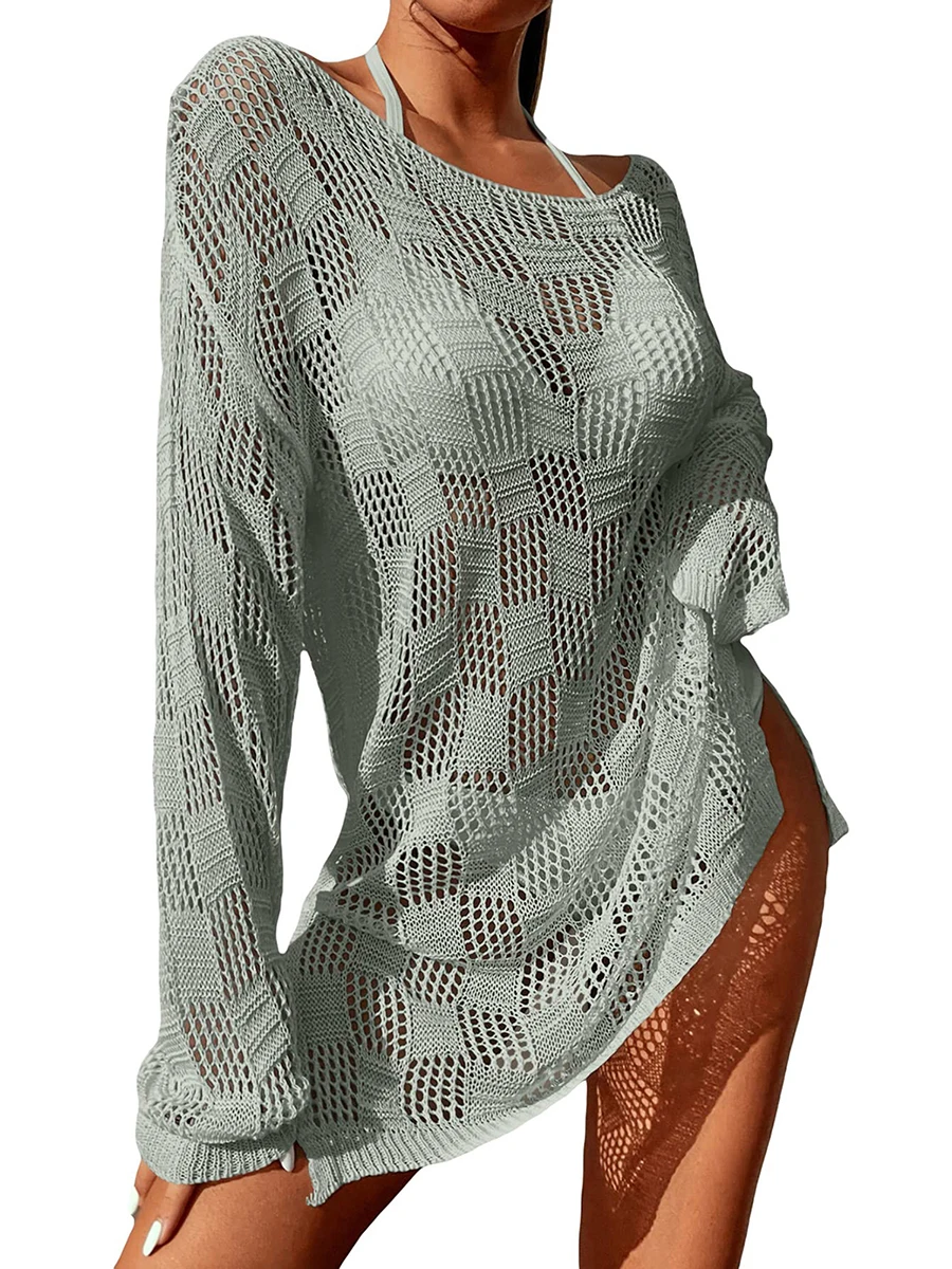 

Женская блузка, накидка, вязаное Прозрачное Бикини с вырезами, купальник для бассейна, пляжные топы, купальный костюм, одежда