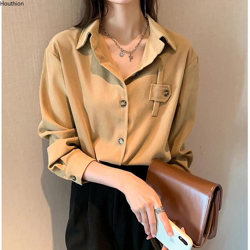 Long Sleeve Women Blouse Brushed Fashion Leisure Top Lapel Loose Comfortable Shirt Button Spring/Autumn Clothing Houthion
Long Sleeve Women Blouse Brushed Fashion Leisure Top Lapel Loose Comfortable Shirt Button Spring/Autumn Clothing Houthion