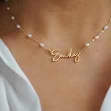 Custom Beaded Pearls Name Necklace Women Girl Lady Jewelry Stainless Steel Gold Color Nameplate Pendant Necklace Gifts For Her
