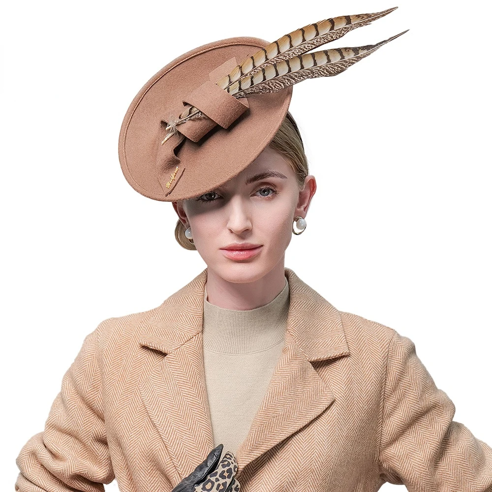 

Wedding Nice Wool Fascinators Pillbox Cap With Feathers Cocktail Hats Women Vintage Horse Racing Festival Formal Derby Fedoras