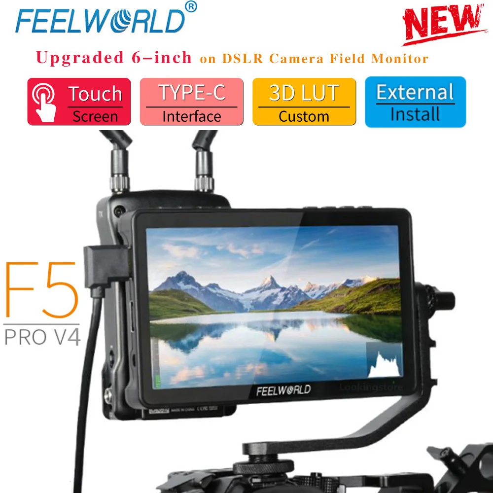 

FEELWORLD F5 Pro V4 6 Inch Touch Screen DSLR Camera Field Monitor with IPS 1920x1080 3D LUT 4K HDMI F970 External Kit 5V Type-C