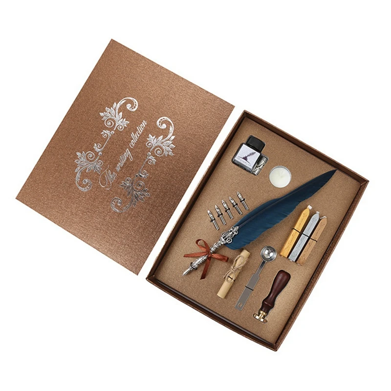 Quill Pen Ink Set Vintage Feather Dip Pen Writing Ink Nibs Kit With Seal Stamp Wax Seal Sticks
Quill Pen Ink Set Vintage Feather Dip Pen Writing Ink Nibs Kit With Seal Stamp Wax Seal Sticks