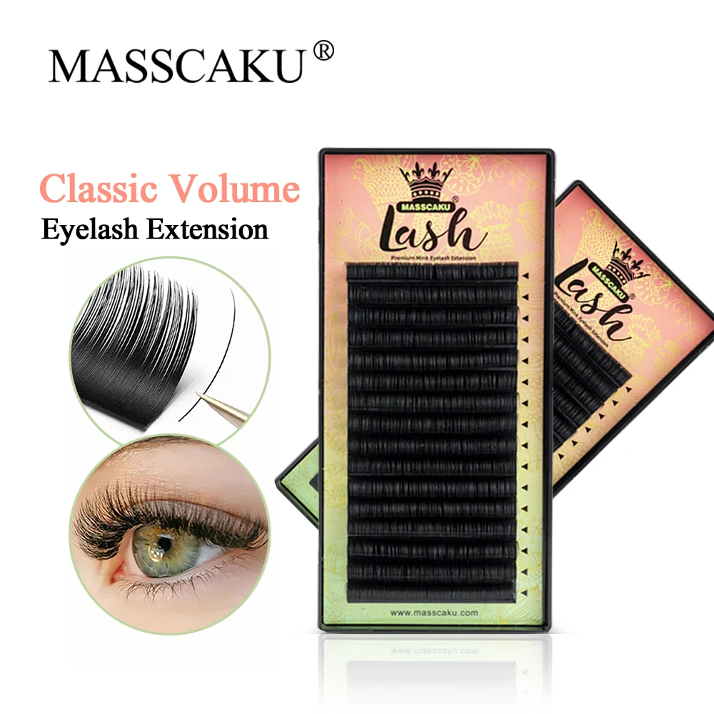 

MASSCAKU Eyelash Extension Volume Mixed Tray 0.05 D Curl 8-15mm Lash Extensions Soft Matte Black Dark Individual Lashes