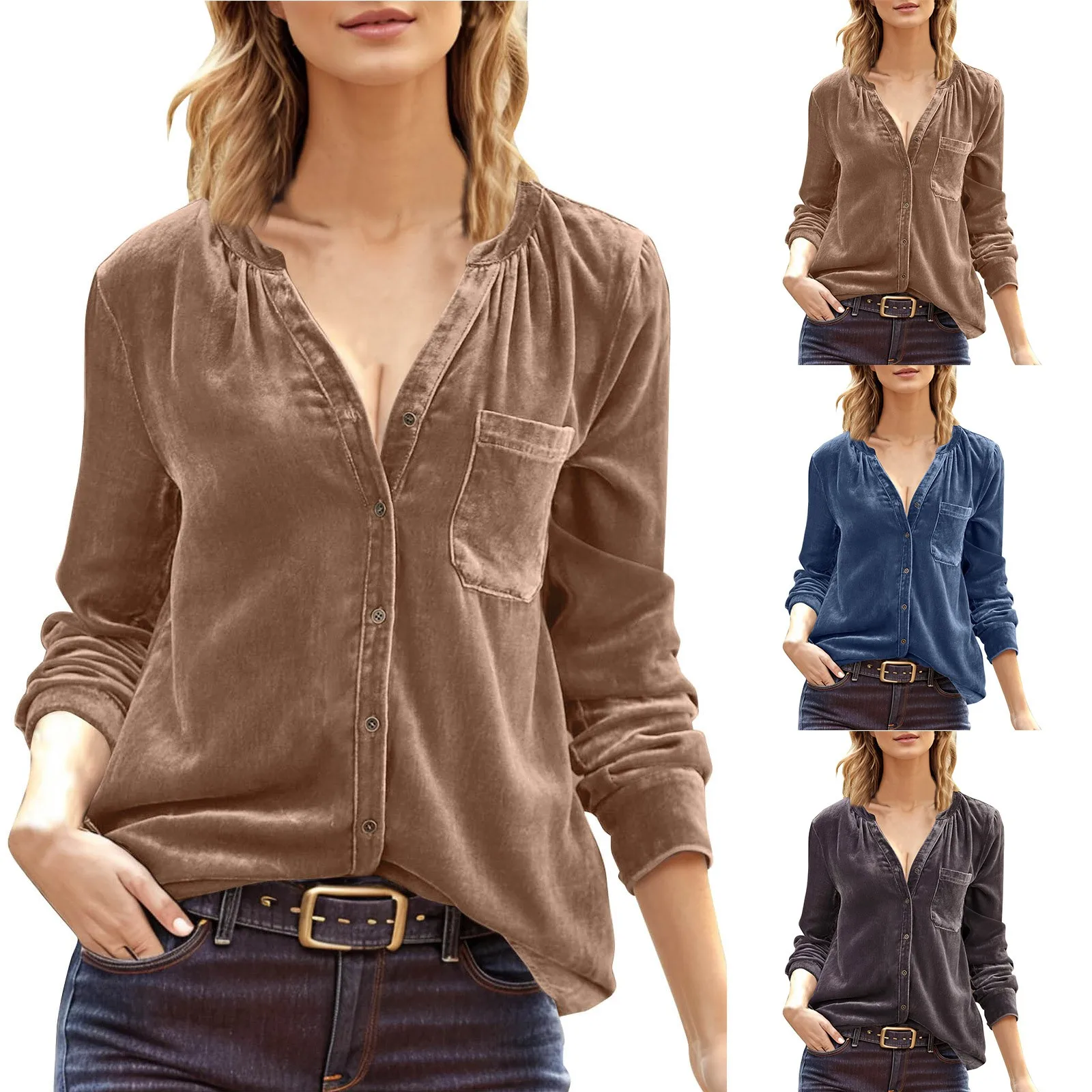 Womens V Neck T Shirts Long Sleeves Women Casual Solid Color Tops Ladies Loose Button Down Office Dress Shirts Streetwear Blusas
Womens V Neck T Shirts Long Sleeves Women Casual Solid Color Tops Ladies Loose Button Down Office Dress Shirts Streetwear Blusas