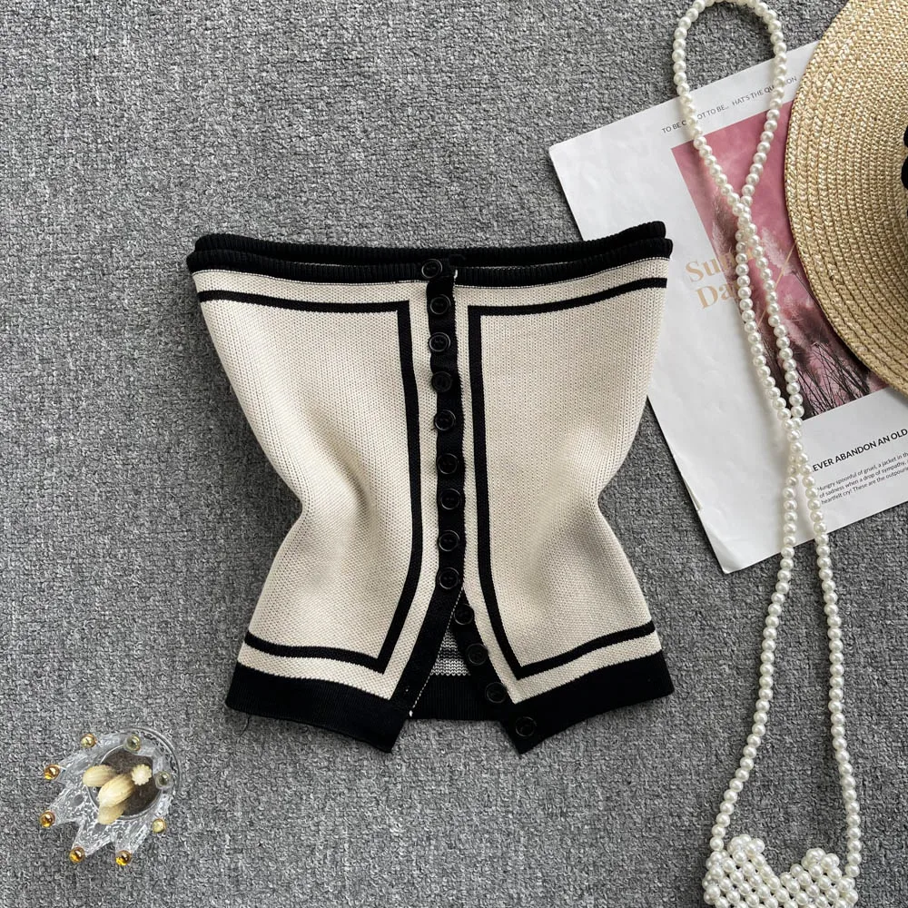 Women's Elastic Knitted No Chest Pad Corset Off Shoulder Strapless Tunic Backless Sleeveless Slim Single Breasted Short Crop Top
Women's Elastic Knitted No Chest Pad Corset Off Shoulder Strapless Tunic Backless Sleeveless Slim Single Breasted Short Crop Top