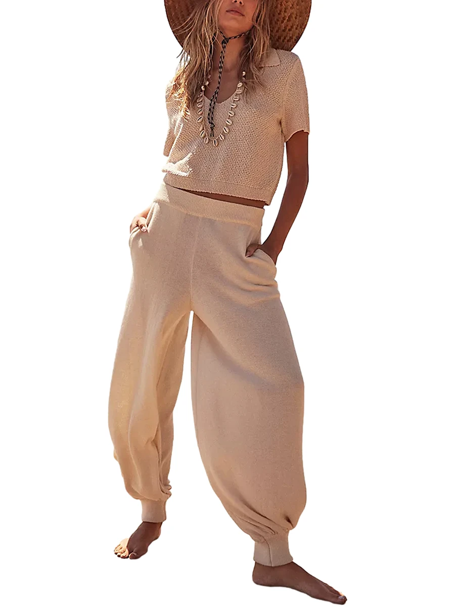 Women’s Sweater Set Two Piece Outfits Summer Female Short Sleeve Lapel Collar Knit Crop Tops and Pants Set Loungewear Hot 2pcs
Women’s Sweater Set Two Piece Outfits Summer Female Short Sleeve Lapel Collar Knit Crop Tops and Pants Set Loungewear Hot 2pcs