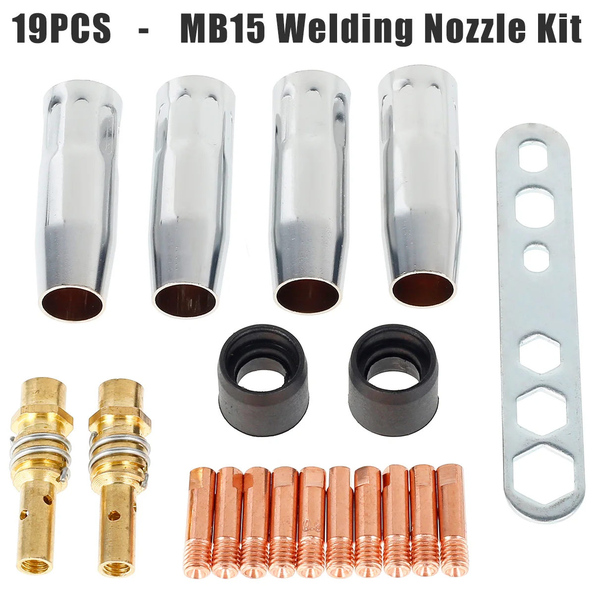 19pcs MIG Welding Torch Accessories Kit Welding Nozzle Kit Nozzle Holder Insulating Sleeve Gas Nozzle MB-15 for Welder Universal
19pcs MIG Welding Torch Accessories Kit Welding Nozzle Kit Nozzle Holder Insulating Sleeve Gas Nozzle MB-15 for Welder Universal