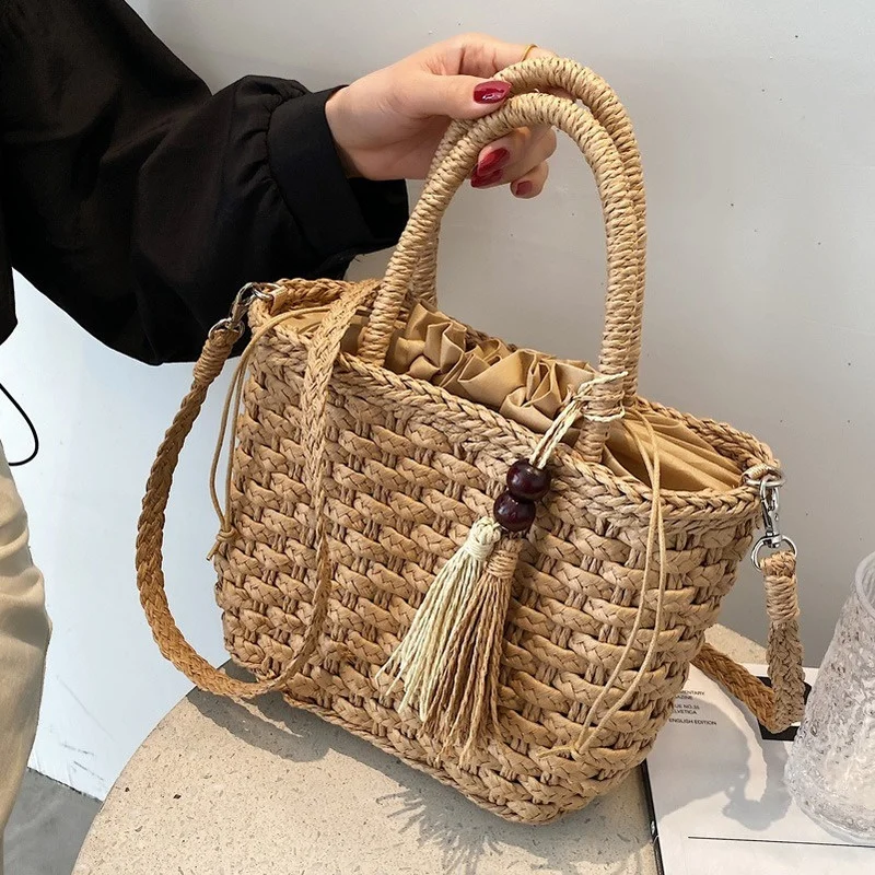 

Модная соломенная сумка с кисточками, летняя новая плетеная сумка ручной работы из ротанга, Плетеный кошелек, плетеная пляжная сумка в богемном стиле, сумки-мессенджеры на плечо