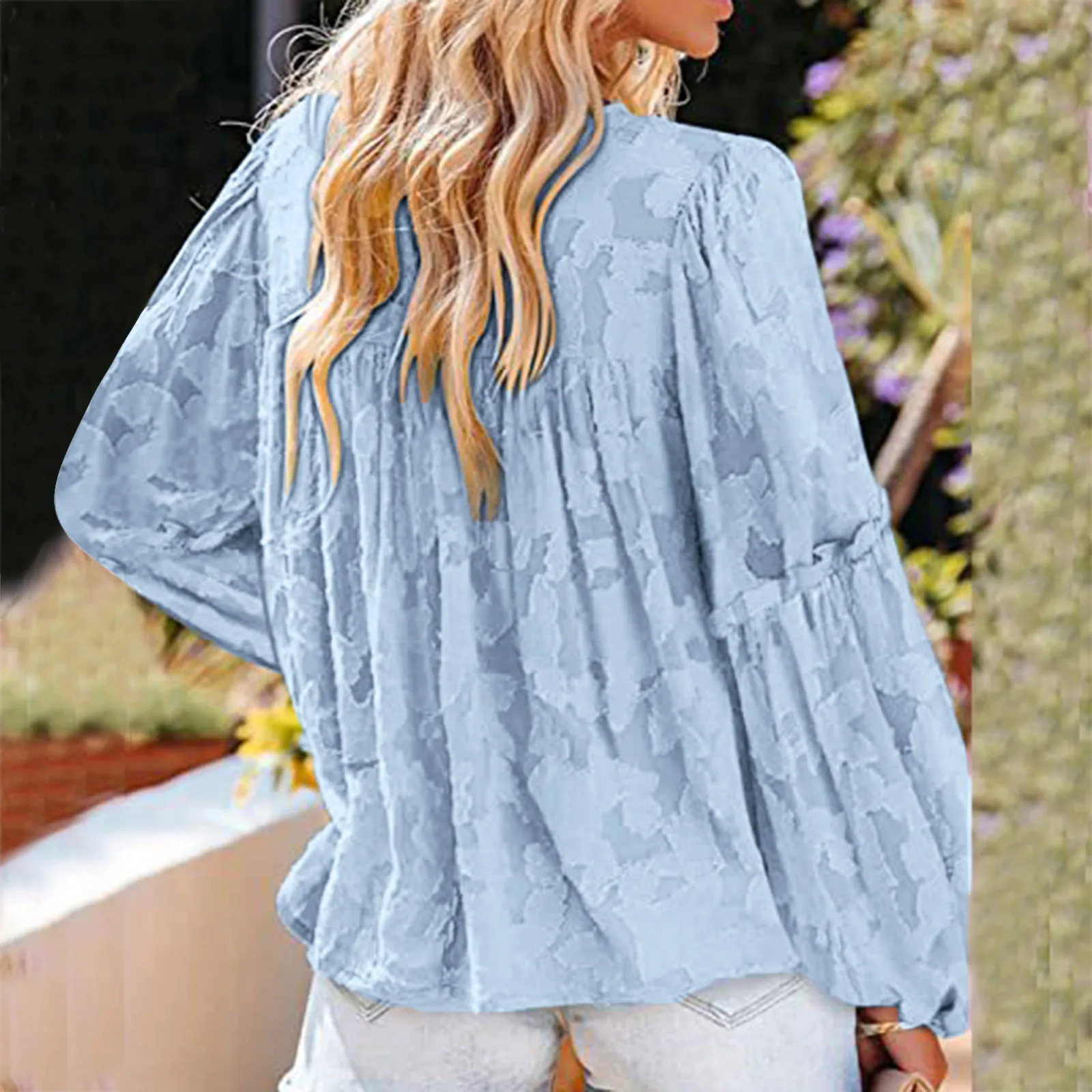 Womens Crewneck 3 4 Bell Sleeve Blouse Babydoll Tops Summer Casual Floral Textured Shirts Vestidos Robe Femme
Womens Crewneck 3 4 Bell Sleeve Blouse Babydoll Tops Summer Casual Floral Textured Shirts Vestidos Robe Femme
