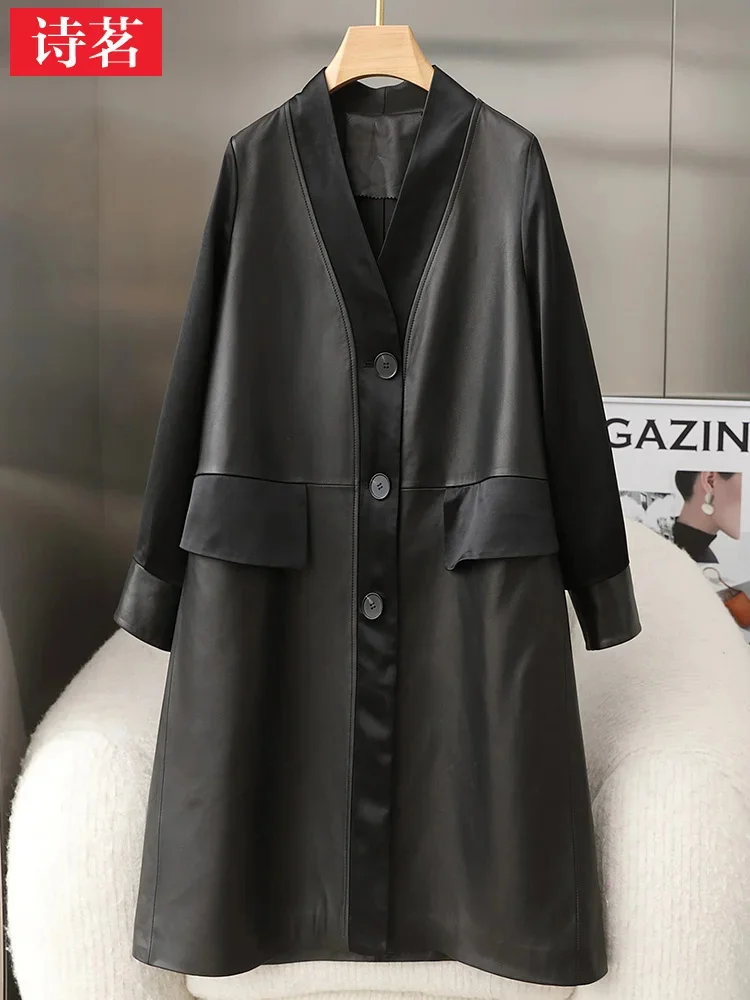 2023 Spring and Autumn Haining Genuine Leather Clothing Women's Mid length Loose V-neck Sheepskin Fashion Splice Coat
2023 Spring and Autumn Haining Genuine Leather Clothing Women's Mid length Loose V-neck Sheepskin Fashion Splice Coat