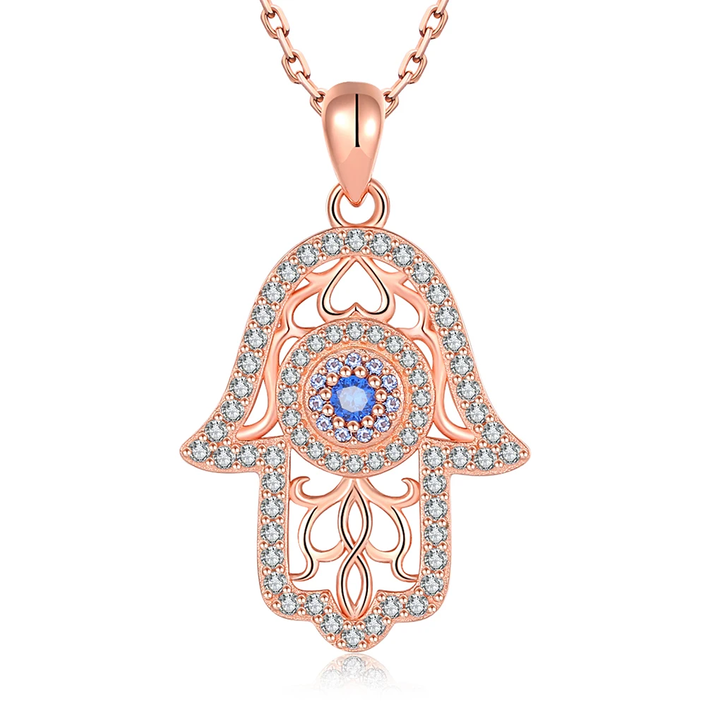 

925 Sterling Silver Evil Eye Hamsa Necklace Mal De Ojo Mano De Fatima Hand Pendant Jewelry Birthday Gifts for Women and Friends