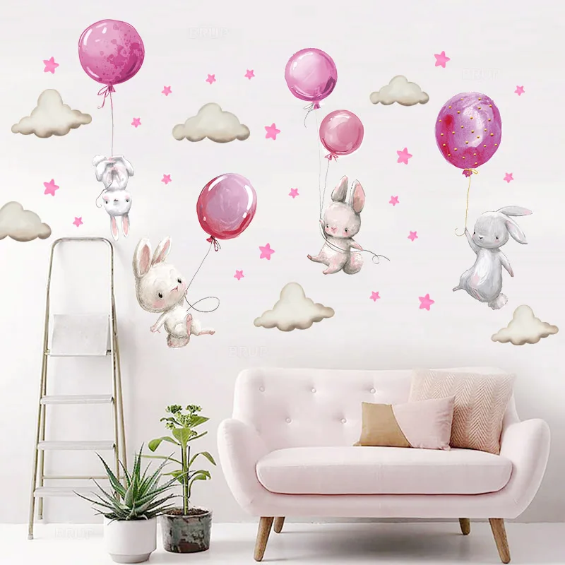 Watercolor Pink Balloon Bunny Cloud Wall Stickers for Kids Room Baby Nursery Room Decoration Wall Decals Boy and Girls Gifts PVC
Watercolor Pink Balloon Bunny Cloud Wall Stickers for Kids Room Baby Nursery Room Decoration Wall Decals Boy and Girls Gifts PVC