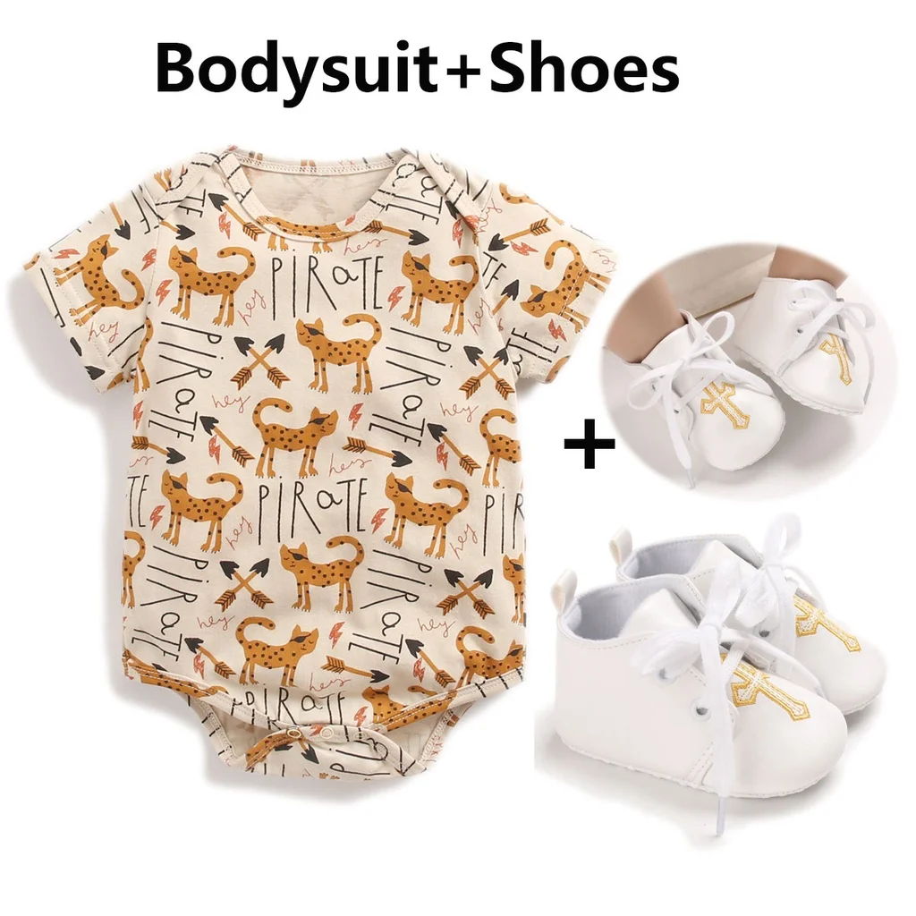 

Newborn Clothe set Khaki Baby Cotume ummer Cotton Infant Boy Caual Cartoon Bodyuit Romper + hoe 0-18M