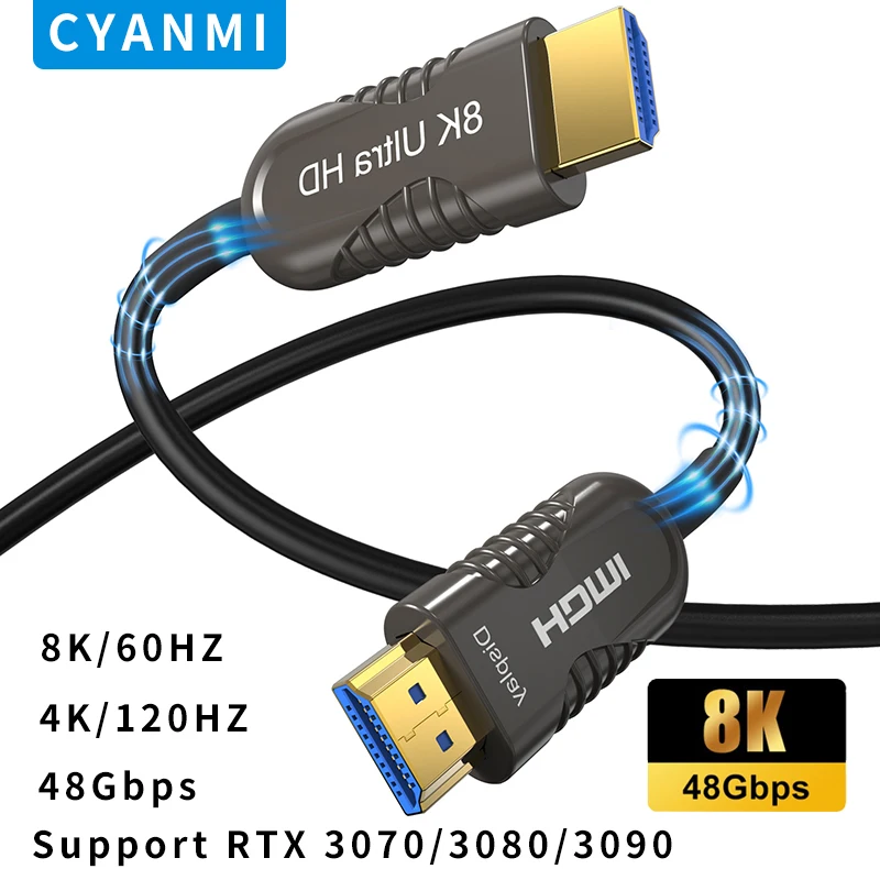 

CYANMI Optical Fiber 8K 60Hz HDMI 2.1-Compatible Cable 48Gbps 4K 120Hz 144Hz eARC HDR HDCP 2.2 2.3 HDTV PS5 Blu-ray Xbox PC TV