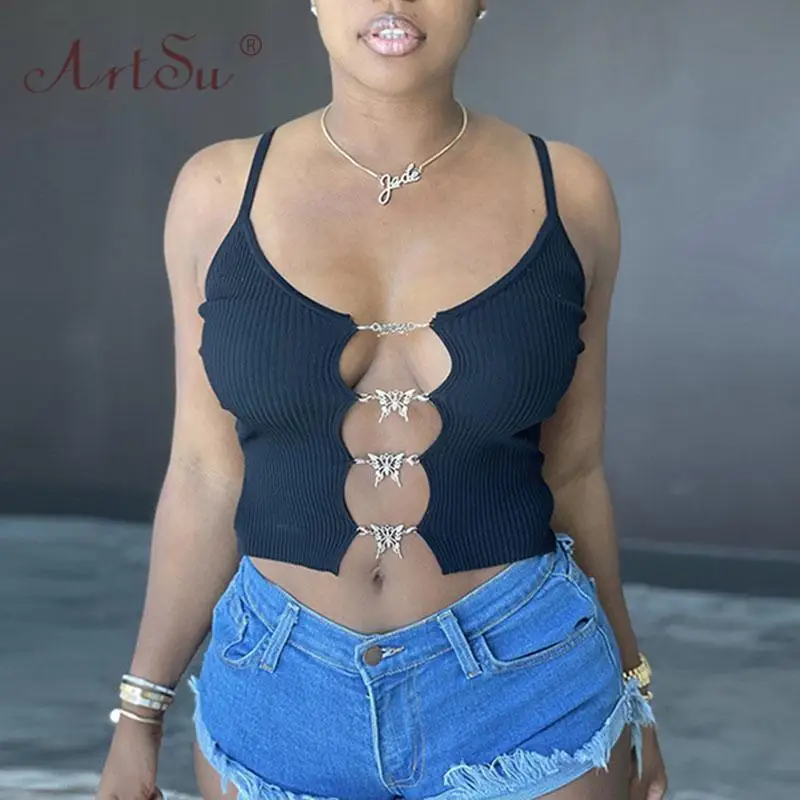 ArtSu Halter Hollow Out Ribbed Tank Top Streetwear Fashion Knitting Camisole Summer Women Sexy Black Club Top Crop Top 2020
ArtSu Halter Hollow Out Ribbed Tank Top Streetwear Fashion Knitting Camisole Summer Women Sexy Black Club Top Crop Top 2020