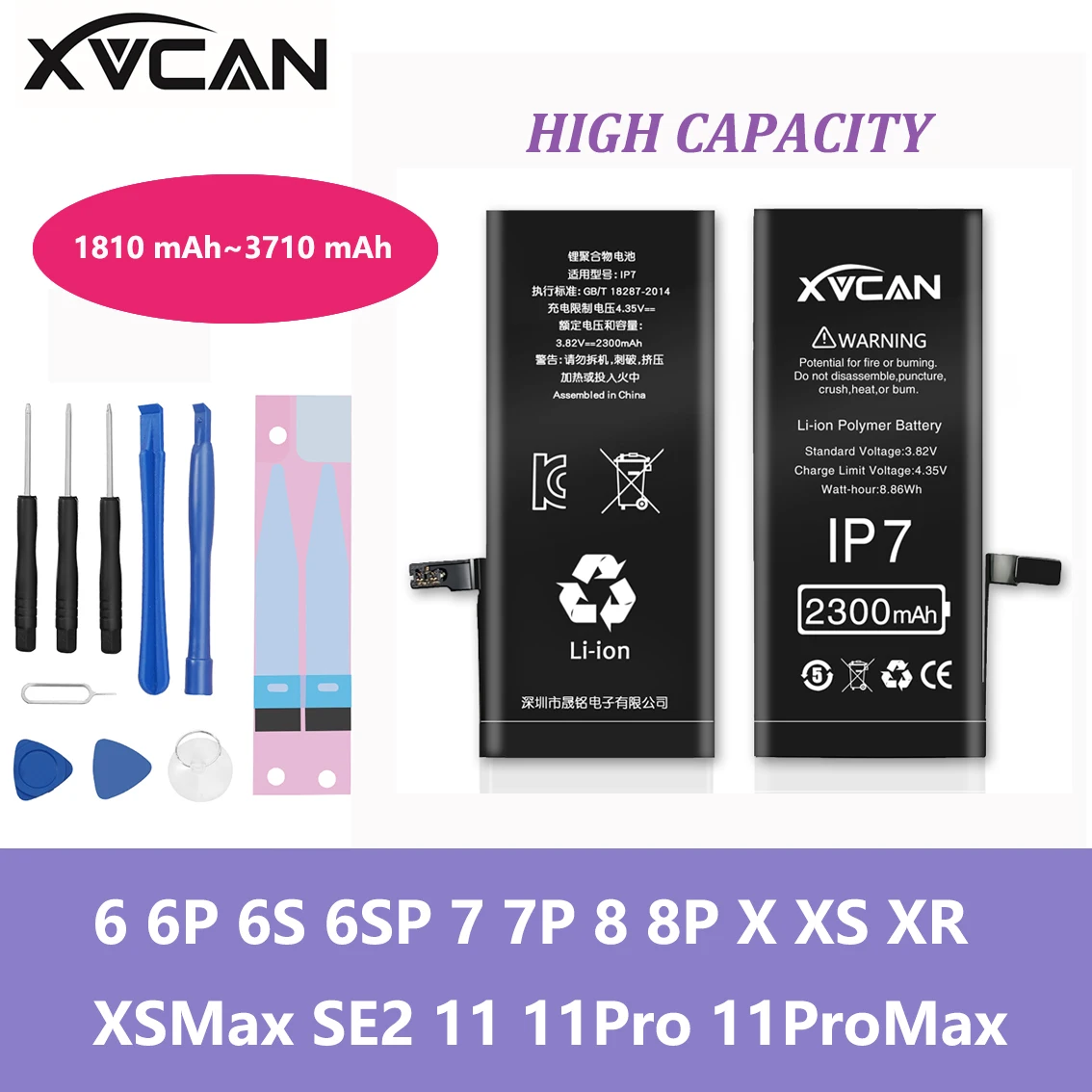 XVCAN Original Battery For iPhone High Capacity 6 6P 6S 6SP 7 7P 8 8P Plus X Xs XR SE2 11 Pro XsMax Bateria Replacement Batterie
XVCAN Original Battery For iPhone High Capacity 6 6P 6S 6SP 7 7P 8 8P Plus X Xs XR SE2 11 Pro XsMax Bateria Replacement Batterie