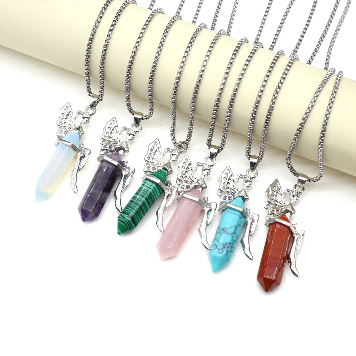 Natural Semi Precious Angel Hexagonal Prism Pendant Necklace with Exquisite Jewelry Accessories Anniversary Gift for Women
Natural Semi Precious Angel Hexagonal Prism Pendant Necklace with Exquisite Jewelry Accessories Anniversary Gift for Women
