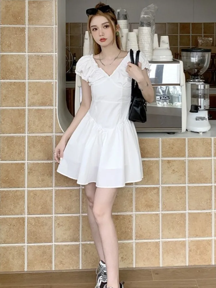 Elegant Solid Ruffles Mini Dress For Women V-Neck Puff Sleeve Korean Chic New Fashion Casual Summer Kawaii A-Line Clothing
Elegant Solid Ruffles Mini Dress For Women V-Neck Puff Sleeve Korean Chic New Fashion Casual Summer Kawaii A-Line Clothing