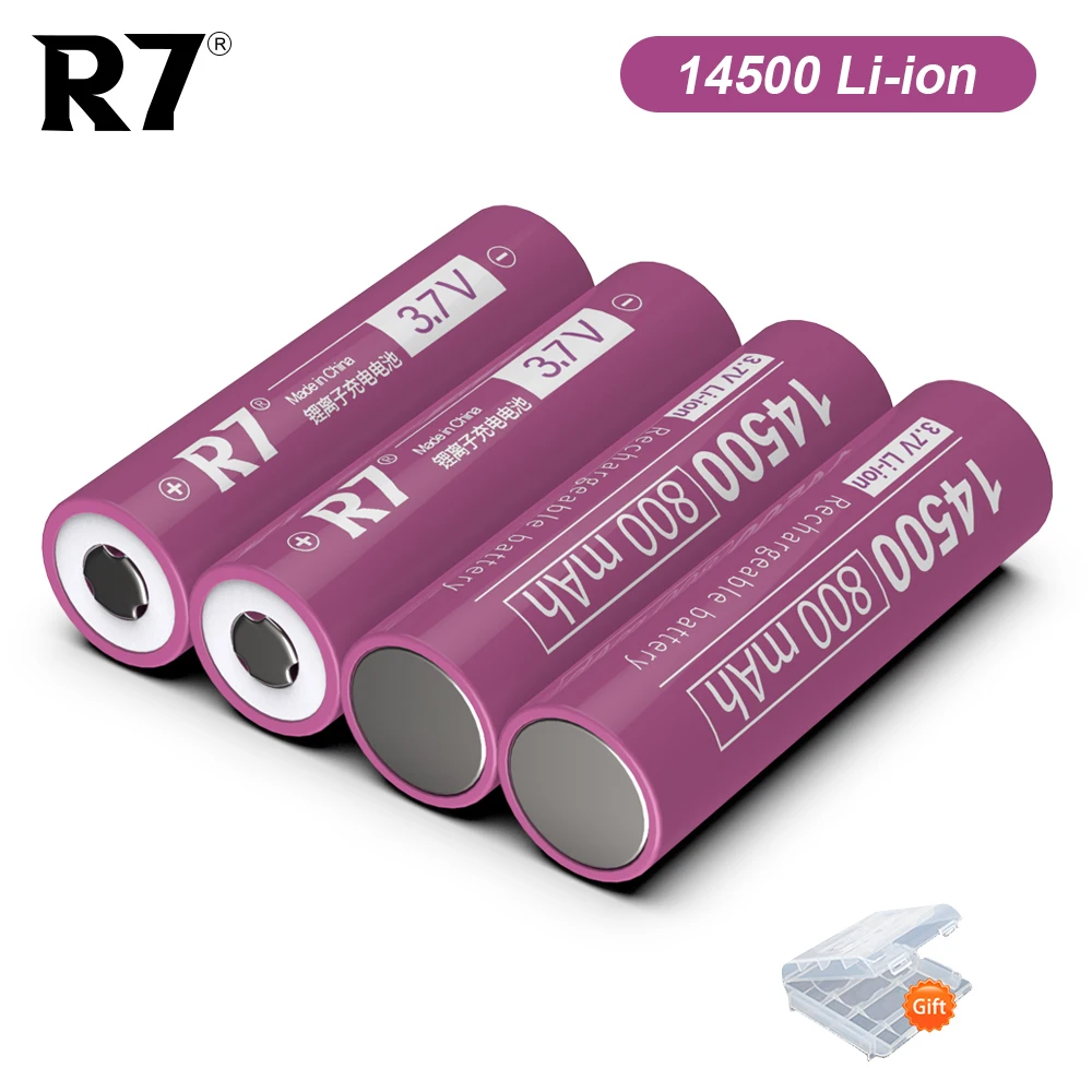 

R7 Brand 800mAh 3.7V 14500 Li-ion Rechargeable Batteries 14500 AA Lithium Battery Cell for Led Flashlight Headlamps Torch Shaver