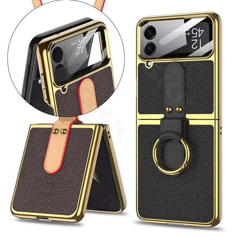 GKK For Samsung Galaxy Z Flip 4 Case Electroplating Screen Glass Frame Protection Cover For Galaxy Z Flip4 Leather Strap Case 
GKK For Samsung Galaxy Z Flip 4 Case Electroplating Screen Glass Frame Protection Cover For Galaxy Z Flip4 Leather Strap Case
