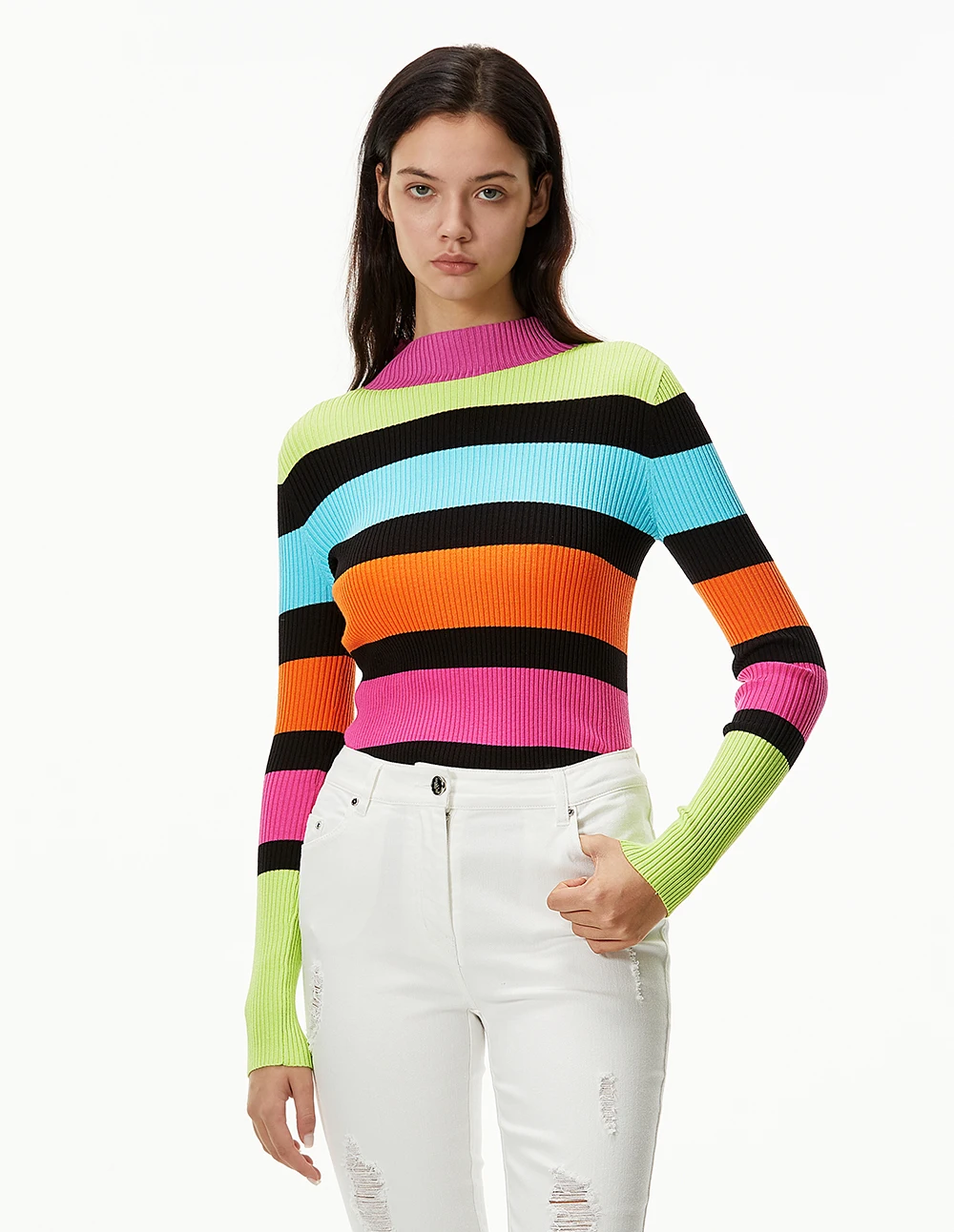 MARKFAST Brand New 2022 Autumn Winter Women Pullover High Neck Neon Stripe Knit Long Sleeve Slim Elastic Sweaters Female
MARKFAST Brand New 2022 Autumn Winter Women Pullover High Neck Neon Stripe Knit Long Sleeve Slim Elastic Sweaters Female