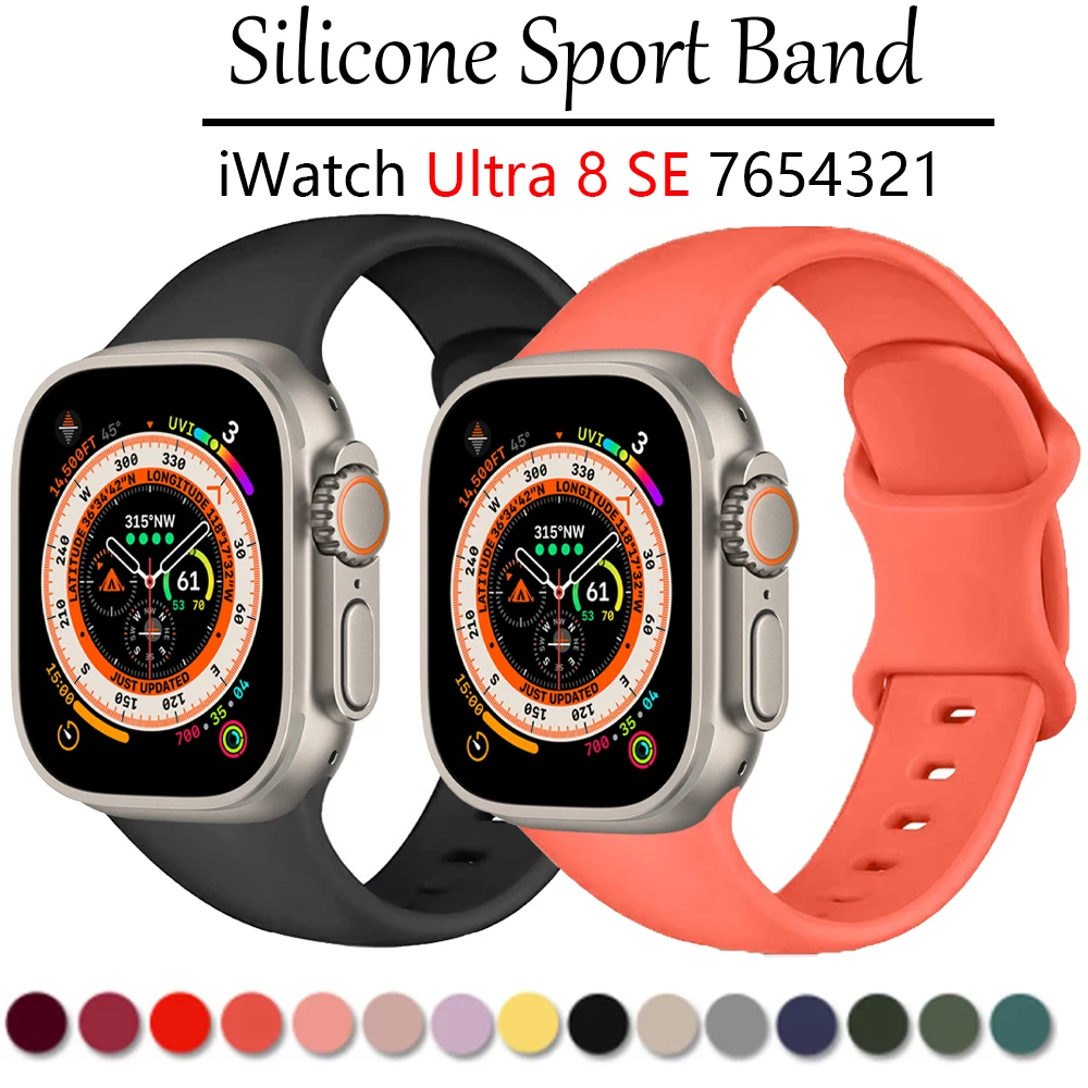 Rubber Strap For Apple Watch Ultra Band 49mm 45mm 41mm 44mm 40mm 42mm 38mm 45 MM Smartwatch Bracelet iWatch Series 8 SE 7 6 5 3 
Rubber Strap For Apple Watch Ultra Band 49mm 45mm 41mm 44mm 40mm 42mm 38mm 45 MM Smartwatch Bracelet iWatch Series 8 SE 7 6 5 3