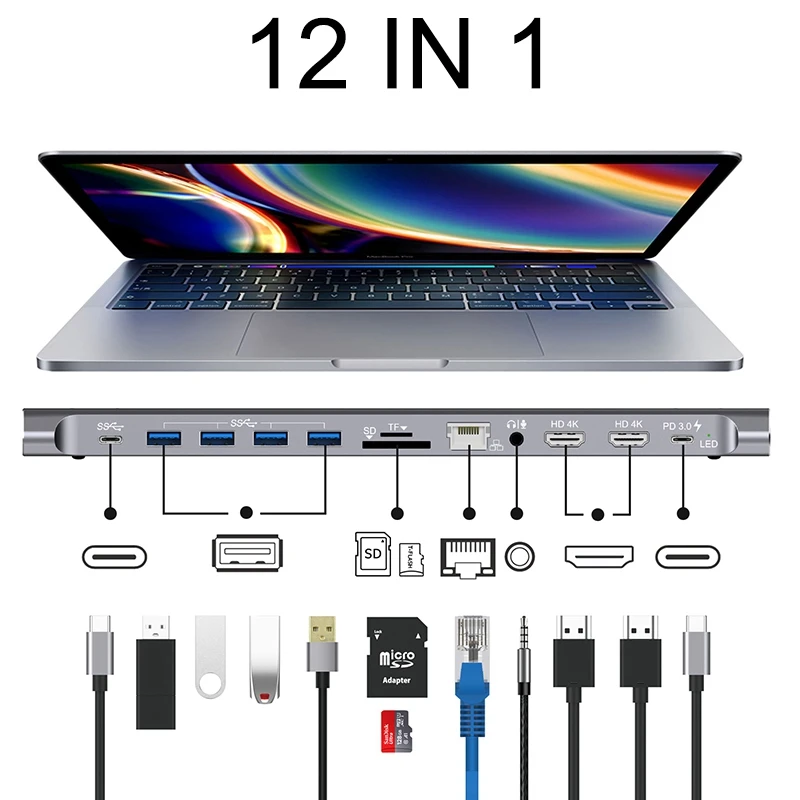 Type C док-станция для ноутбука и ПК с USB 3,0, USB-разъемом, HDMI-совместимый ТВ-монитор, видеоконвертер, RJ45 Ethernet-Кабель, кардридер для MacBook
Type C док-станция для ноутбука и ПК с USB 3,0, USB-разъемом, HDMI-совместимый ТВ-монитор, видеоконвертер, RJ45 Ethernet-Кабель, кардридер для MacBook