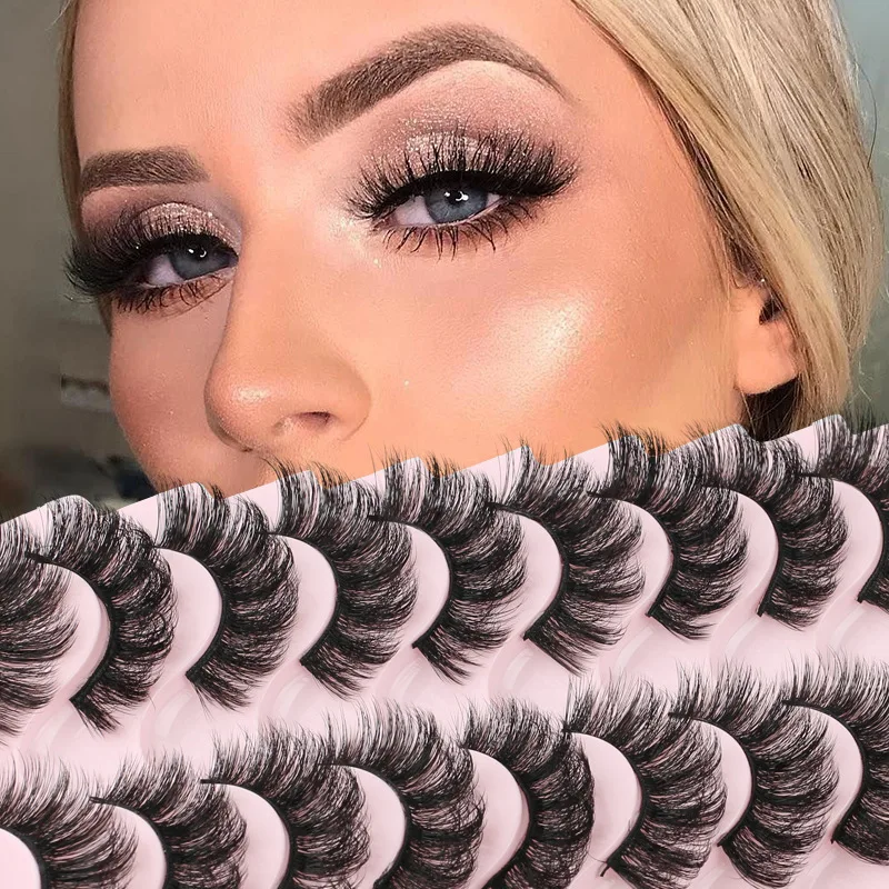 

10 Pairs Russian Curly False Eyelashes DD Large Curvature 7D Curling Beauty Eyelashes European And American Womens Natural Thick