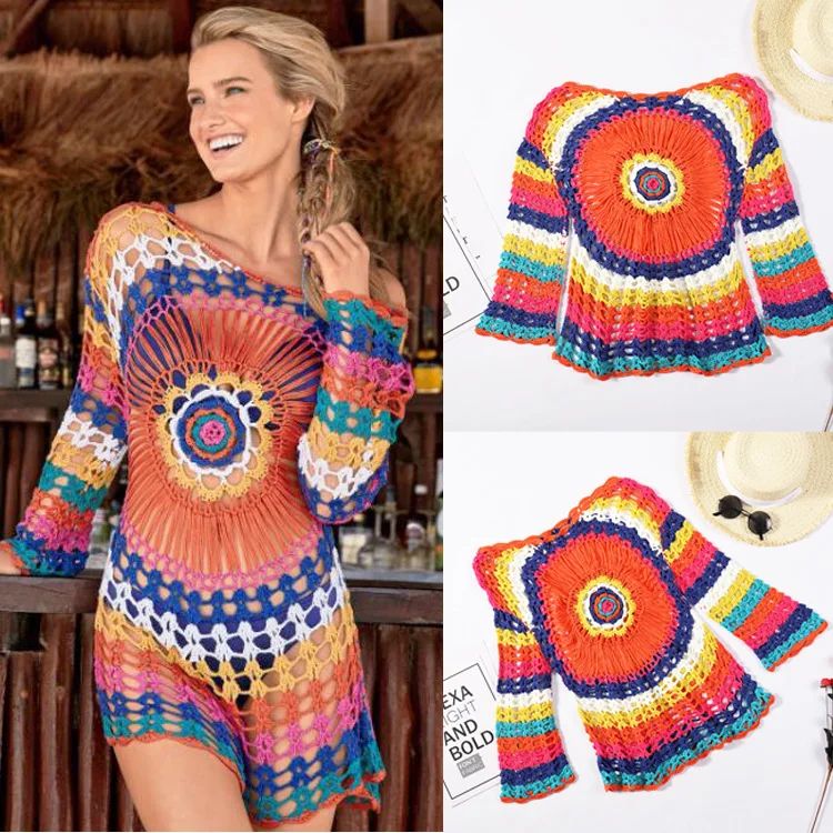 2023 Europe and The United States New Sexy Hand Crochet Rainbow Beach Cover-up Knitted Hollow Loose Long-sleeved Bikini Cover-up
2023 Europe and The United States New Sexy Hand Crochet Rainbow Beach Cover-up Knitted Hollow Loose Long-sleeved Bikini Cover-up