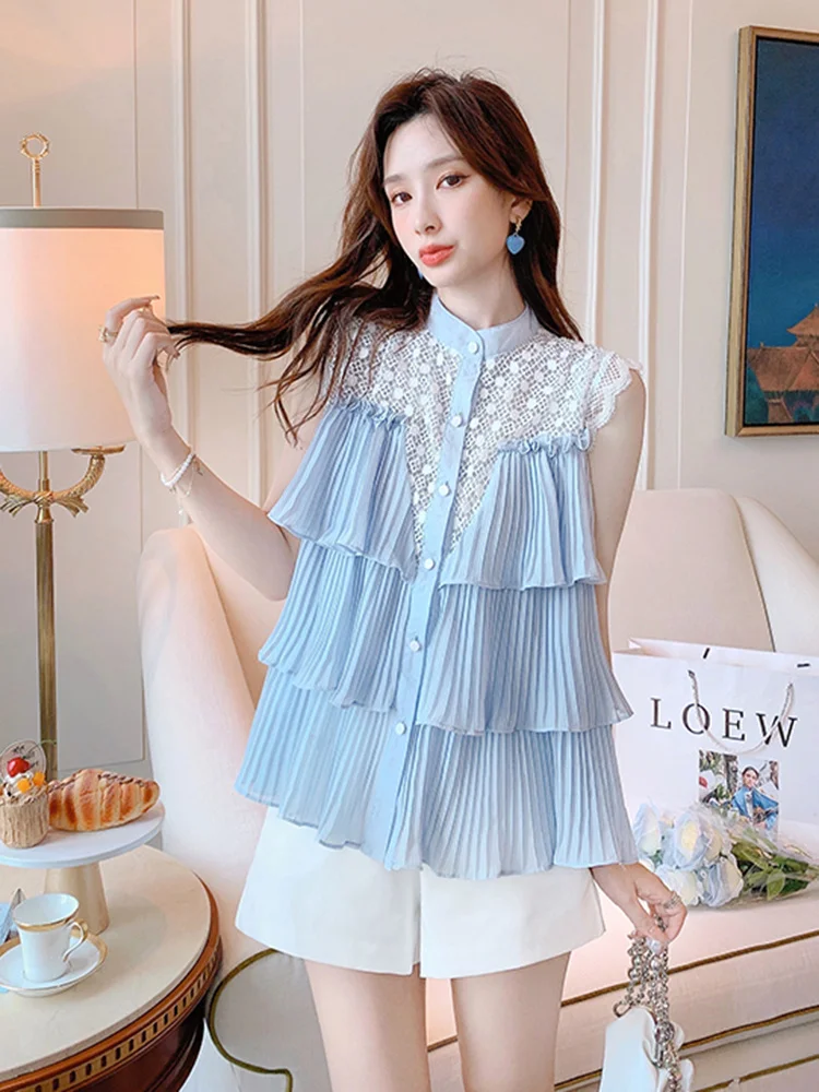 Patchwork Lace Shirt For Female Stand Sleeveless Embroidery Straight Loose Blouses Women 2022 Summer fashion Clothes New M106
Patchwork Lace Shirt For Female Stand Sleeveless Embroidery Straight Loose Blouses Women 2022 Summer fashion Clothes New M106