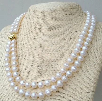 

Double Strands 8-9mm South Sea White Pearl Necklace 18"-19"’