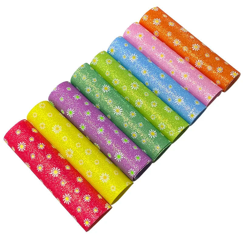 XHT Glow in the Dark Shiny Color Daisy Flower Printed Fine Glitter Faux Leather Fabric Sheets for Shoe/Garment/Bag/Craft
XHT Glow in the Dark Shiny Color Daisy Flower Printed Fine Glitter Faux Leather Fabric Sheets for Shoe/Garment/Bag/Craft