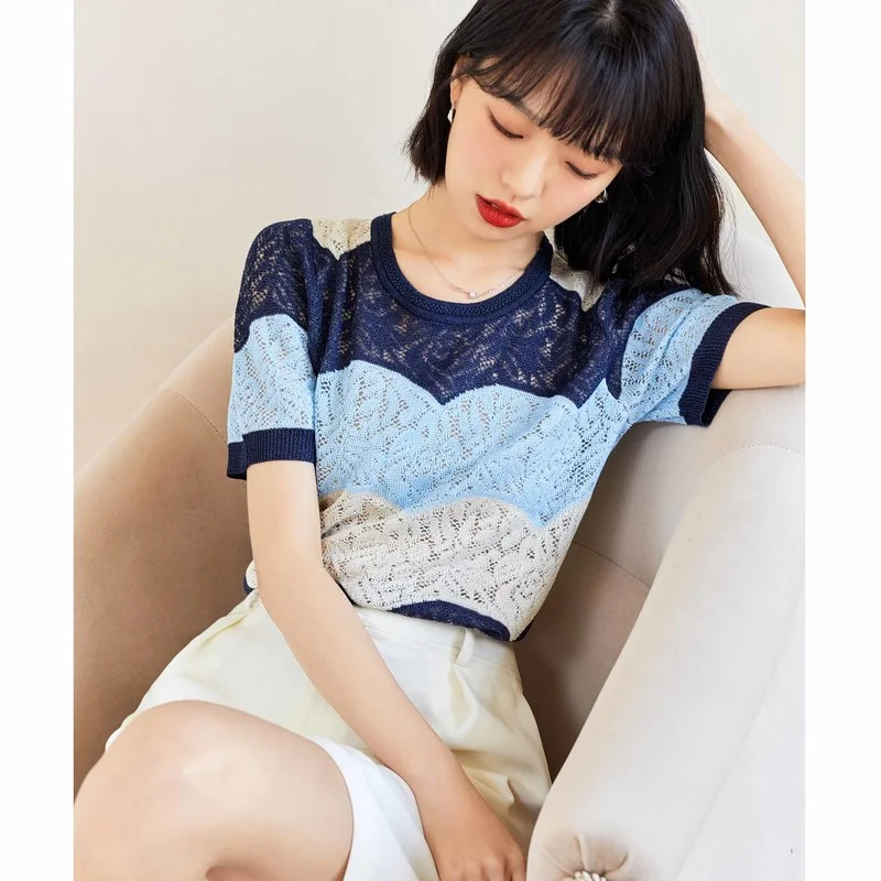 Knitting Women's T-shirt Summer Slim Fit Hollow Out Top Short Sleeve 2022 New O-Neck Tees Fashion Korean Style Female Clothes
Knitting Women's T-shirt Summer Slim Fit Hollow Out Top Short Sleeve 2022 New O-Neck Tees Fashion Korean Style Female Clothes